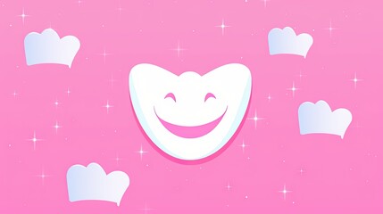  a white tooth with a smile surrounded by white crowns and stars. generative ai