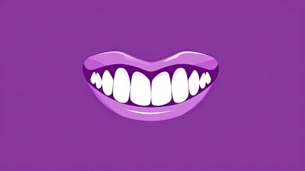  a purple mouth with white teeth on a purple background with a shadow.  generative ai