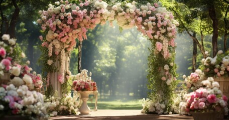 A Garden Wedding Amidst Nature's Finest Tapestry. Generative AI - obrazy, fototapety, plakaty