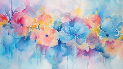 Fototapeta na wymiar a painting of colorful flowers on a white background with blue and pink colors. generative ai