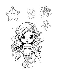 Mermaid Cute Coloring Book