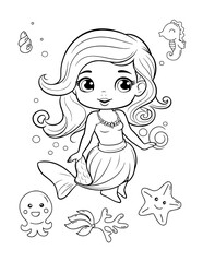Mermaid Cute Coloring Book