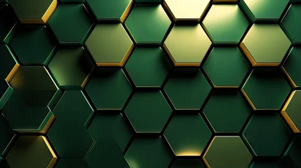 Tapeten  a green and gold hexagonal background with a light.  generative ai © Shanti