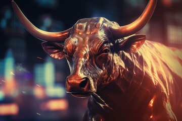 Bull market symbol on a financial trading display - obrazy, fototapety, plakaty