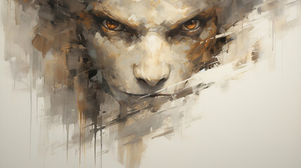 Evil Look Human Face Brown Brush Stroke Oil Painting Portrait Abstract Art Background
