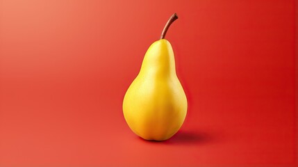  a yellow pear sitting on a red surface with a red background.  generative ai