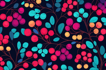 Grapevine flowers quirky doodle pattern, wallpaper, background, cartoon, vector, whimsical Illustration