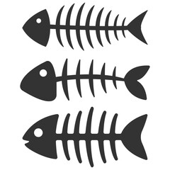 Set fishbone icon. Fish bone or fishbone skeleton flat vector icon for wildlife. 
