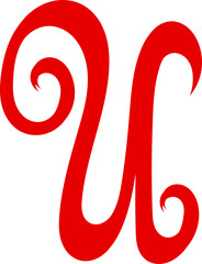 Letter U Icon Symbol, Vector drawing in red on a clear background