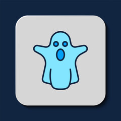 Filled outline Ghost icon isolated on blue background. Happy Halloween party. Vector