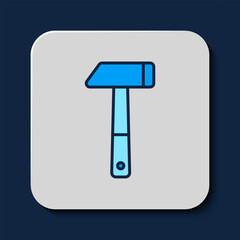 Filled outline Hammer icon isolated on blue background. Tool for repair. Vector