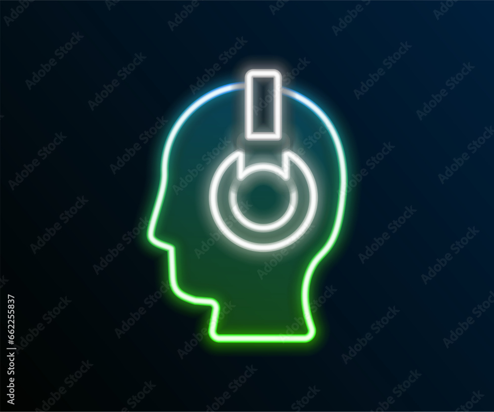 Poster glowing neon line man with a headset icon isolated on black background. support operator in touch. c