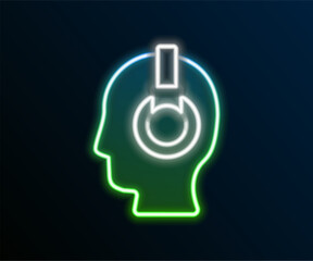Glowing neon line Man with a headset icon isolated on black background. Support operator in touch. Concept for call center, client support service. Colorful outline concept. Vector