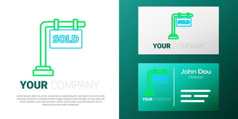 Line Hanging sign with text Sold icon isolated on white background. Sold sticker. Sold signboard. Colorful outline concept. Vector
