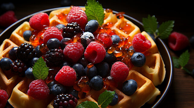 Belgian carrot waffles with maple syrup UHD wallpaper Stock Photographic Image