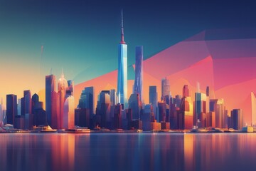 new York city skyline abstract background with colorful silhouette of Manhattan new York city...