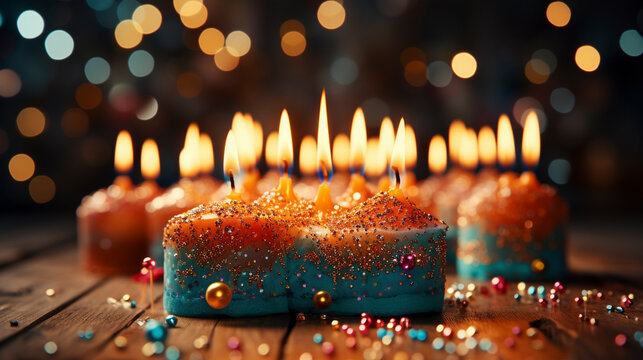 Birthday cake with candles on table UHD wallpaper Stock Photographic Image