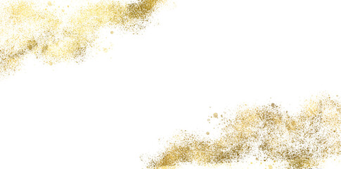 Gold sparkle splatter border . Gold Foil Frame Gold brush stroke on transparent background.	