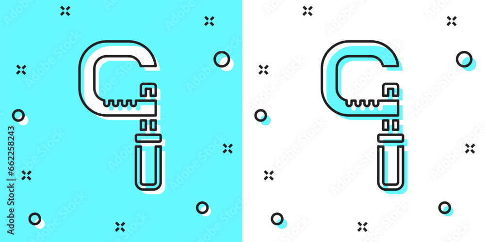 Poster black line micrometer icon isolated on green and white background. measuring engineer tool. universa