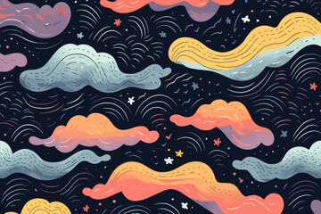 Gusty winds in stormy weather quirky doodle pattern, wallpaper, background, cartoon, vector, whimsical Illustration