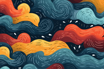 Gusty winds in stormy weather quirky doodle pattern, wallpaper, background, cartoon, vector, whimsical Illustration - obrazy, fototapety, plakaty