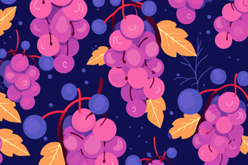 Grape clusters quirky doodle pattern, wallpaper, background, cartoon, vector, whimsical Illustration