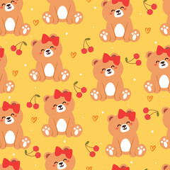 seamless pattern cartoon bears and cherry. cute animal wallpaper illustration for gift wrap paper
