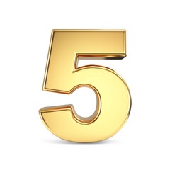 Simple gold font Number 5 FIVE 3D