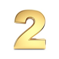 Simple gold font Number 2 TWO 3D