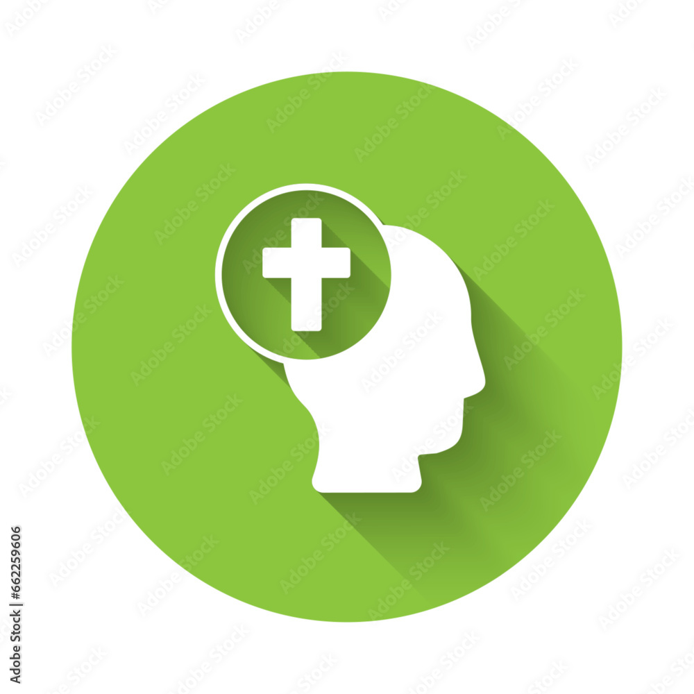 Poster white priest icon isolated with long shadow background. green circle button. vector