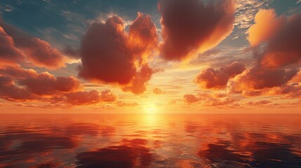  the sun is setting over the ocean with clouds in the sky.  generative ai