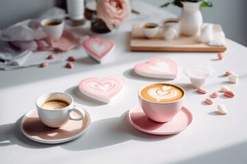Obraz na płótnie Canvas Cup with Latte Coffee. Heart shaped latte art