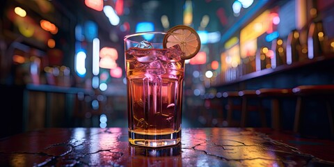 Iced elegance. Refreshing cocktails at bar. Chilled and tantalizing. Colorful cocktail with ice. Raise glass to summer delights