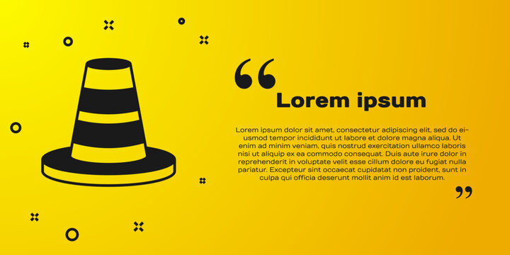 Black Traffic cone icon isolated on yellow background. Vector