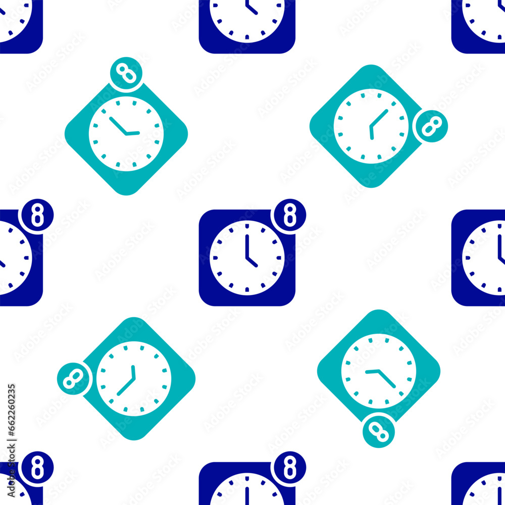 Aufkleber blue alarm clock app smartphone interface icon isolated seamless pattern on white background. vector