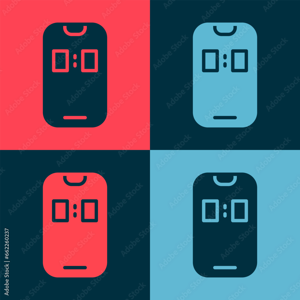 Poster pop art alarm clock app smartphone interface icon isolated on color background. vector