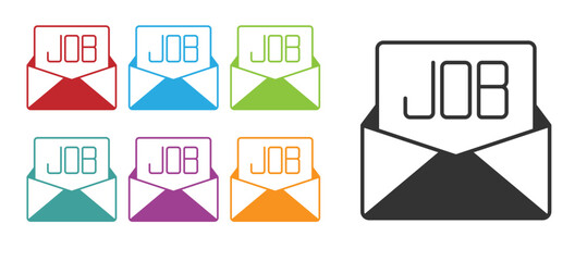 Black Search job icon isolated on white background. Recruitment or selection concept. Human resource and recruitment for business. Set icons colorful. Vector