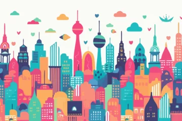 Foto op Canvas Kuala Lumpur skyline quirky doodle pattern, wallpaper, background, cartoon, vector, whimsical Illustration © Ethan