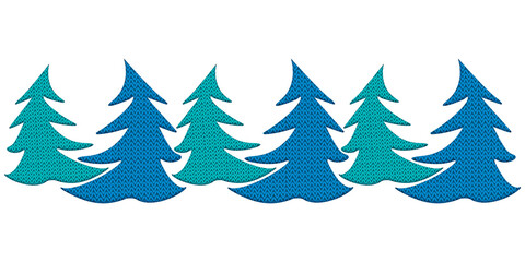 Obraz premium winter ornament blue green fir trees knitted texture stripe of winter trees text divider, white background png