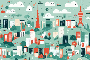 Fototapeta premium Taipei skyline quirky doodle pattern, wallpaper, background, cartoon, vector, whimsical Illustration