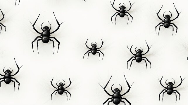  a group of black and white spider's on a white background.  generative ai