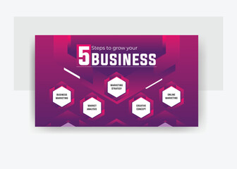 5 steps to grow your business presentation template design, infographic business template design 