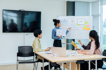 Team of ux developer and ui designer brainstorming interface wireframe design. Creative digital...
