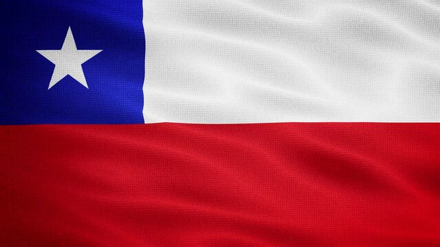 Natural Waving Fabric Texture Of Chile National Flag Background, Seamless Loop