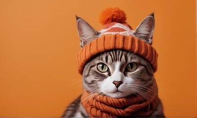 cat with a scarf on the head cat with a scarf on the head portrait of cute cat with orange scarf