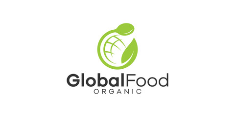logo design combining a globe with organic food.