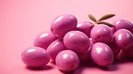  a pile of pink grapes with a green leaf on top of it.  generative ai