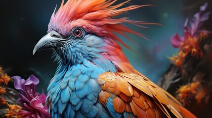  a colorful bird with red, blue, and yellow feathers.  generative ai