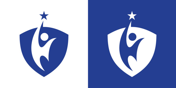 logo design combining a person's success with the shape of a shield