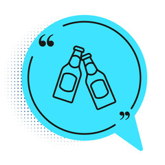 Black line Beer bottle icon isolated on white background. Blue speech bubble symbol. Vector